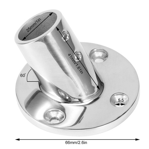 45 Degree 316 Stainless Steel Marine Boat Hand Rail Fitting - Round Base For 1" OD Tube