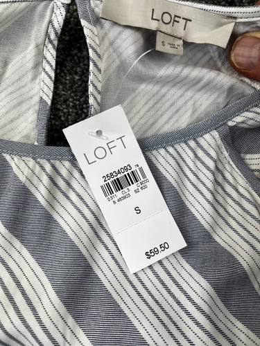 Blusa Ann Taylor Loft Top Mujer S Corbata Cuello Redondo Mangas Largas Azul Blanco Nueva con Etiquetas - Imagen 3 de 7