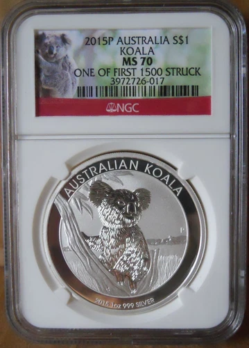2015 P Australia Koala NGC MS70 1 Troy Oz .999 Silver One of First 1500 Struck