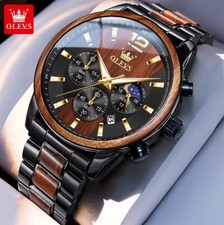OLEVS Holz Edelstahl Herren Armbanduhr Männe...