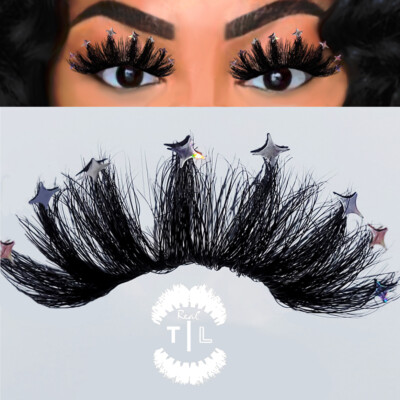 RTL VANILLA CROWN   Falsche Wimpern 25mm lang Nerz Regenbogen Silber Sterne JUBILÄUM