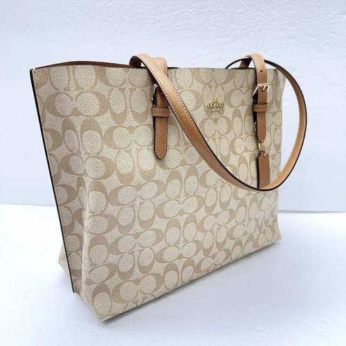 NWT COACH 1665 Mollie Tote Bag In Signature Canvas & Leather Light Khaki - Picture 4 of 9