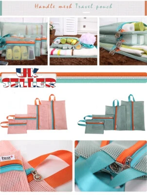 Storage Bags 4 Pieces Mesh Organiser Set Luggage Suitcase Packing Travel Cubes