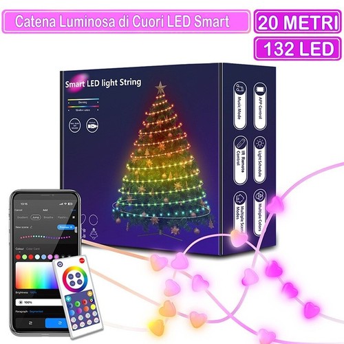 Tuya Catena di Cuori Luminosi a LED Smart WiFi e Bluetooth con Telecomando - Imagen 5 de 24