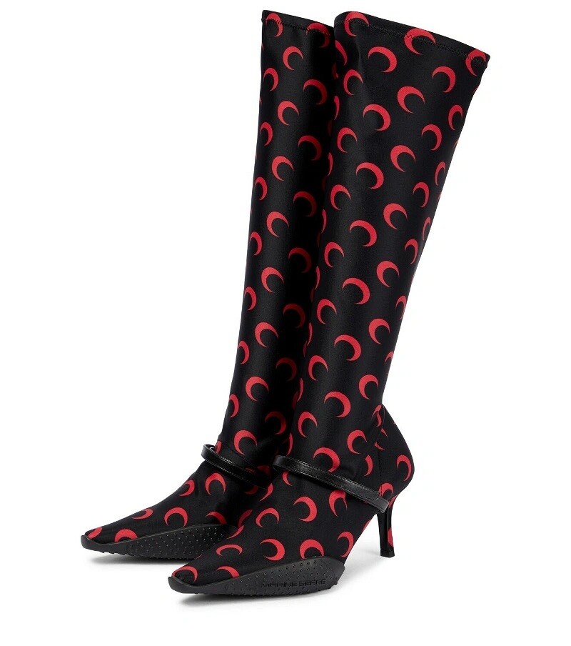 ブーツその他 MARINE SERRE MOON SOCK BOOTS NEW Marine Serre Crescent Moon 50mm Heel Sock Knee High Boot