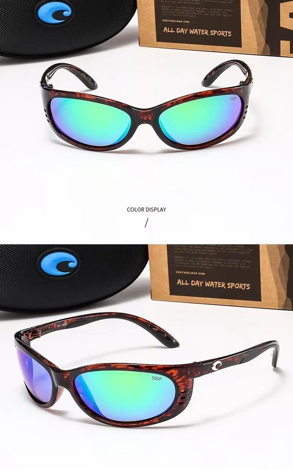 Gafas de sol polarizadas Costa del Mar salmuera caparazón de tortuga marco espejo verde 580P Foto 2 de 4