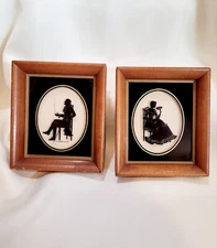 Vtg Pair Antique Reverse Painting Silhouettes Framed C&A Richards 