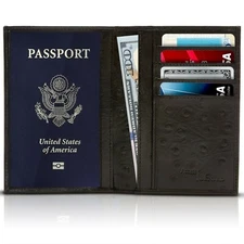 Leather Travel Passport Holder Wallet For Men and Women Unisex RFID Blocking