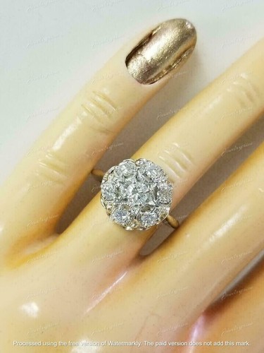 3Ct Round Lab-Created Diamond Cluster Wedding Ring 14K White Gold Plated Silver - Picture 4 of 5