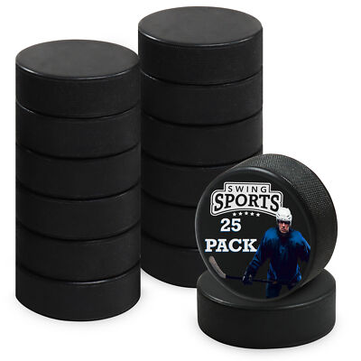 Swing Sports Hockey Pucks Bulk Set - 25pk Rubber 6oz Black Hockey Pucks