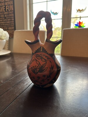 Vintage Jemez Native American Pottery By Carolyn Sando -  Large Wedding Vase