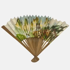 Hand-Painted Decorative Folding Hand Fan Chinese Landscape Paper & Bamboo 18"