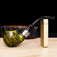 Handmade Briar Pipe Wooden Curved Stem Tobacco Smoking Pipe With Decoration Ring