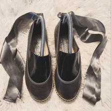 Free People Maya Wrap Espadrille Ballet Flats Metallic Gray Size 36 US 6