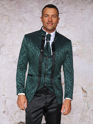 NWT 48R JADE BANNED COLLAR MENS SUIT, SLIM FIT, 2 SIDE VENT, FLAT FRONT PANTS,