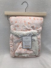 Modern Baby Reversible Pink Orange Floral Flower Blanket Girl Lovey Security NEW