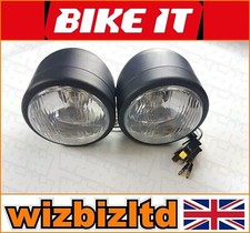 BikeIt Black TWIN Dominator Street Fighter Headlights (E-Marked) - HLUTRBLK