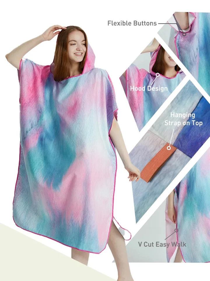 Surf Poncho Towel Poncho Quick-Dry Towel Beach Robe Changing Poncho Swim Towel - Image 3 of 4