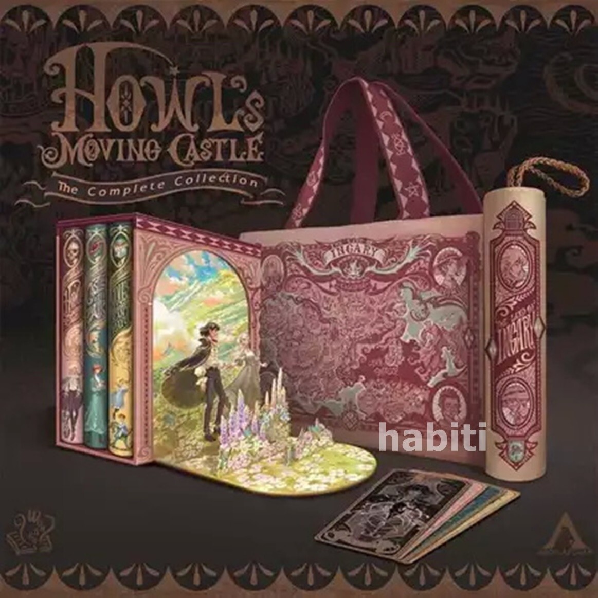 Castle Howl's Moving AC Rare Pop-up 3D Book Box Set Map Card Tote