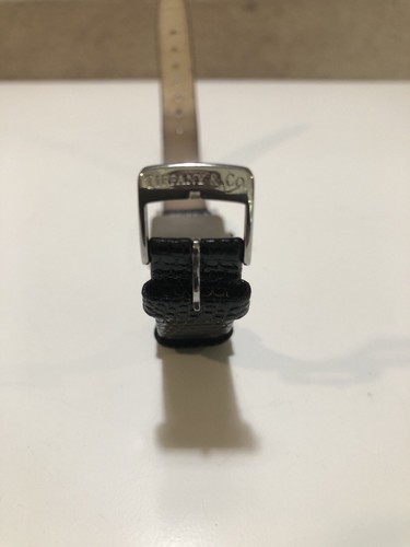 8" VTG AUTH Tiffany & Co. Women's Square SS - Black Dress Watch Lizard Strap - Picture 9 of 15