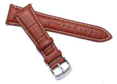 23mm Brown/White Croco Embossed Leather Replacement Watch Band Silver Tone Black