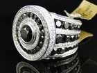 1.9 ct RD Black White Cubic Zirconia mens Large Ring Silver White Gold Plated