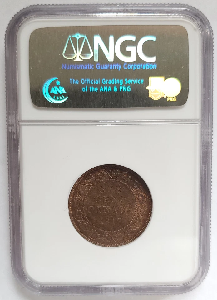 1917 CANADA 1 CENT - LARGE ONE CENT - NGC CERTIFIED MS65 - KING GEORGE V PENNY - Image 2 of 4