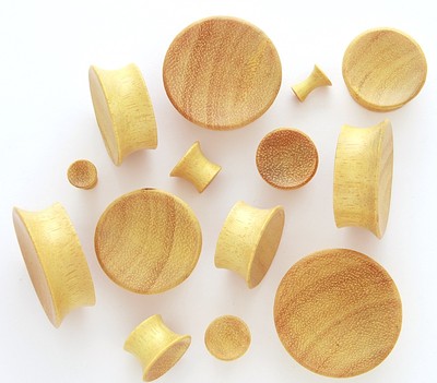 1 Pair (2) 24mm Yellow Jackfruit Organic Wood Concave Single Flare Ear Plugs 899