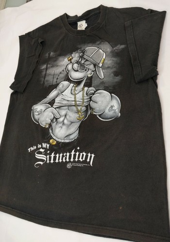 POPEYE "This Is My Situation" 2012/13 Black Graphic Distressed T-shirt Size M - Picture 3 of 12