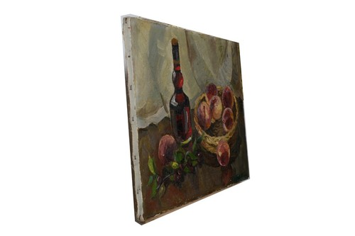 Fruit still life with cognac, oil painting, fruit mood, vintage painting - Picture 9 of 10