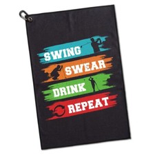 Swing Swear Repeat Printed Microfiber Golf Towel Funny Golf Towel Gifts and G...