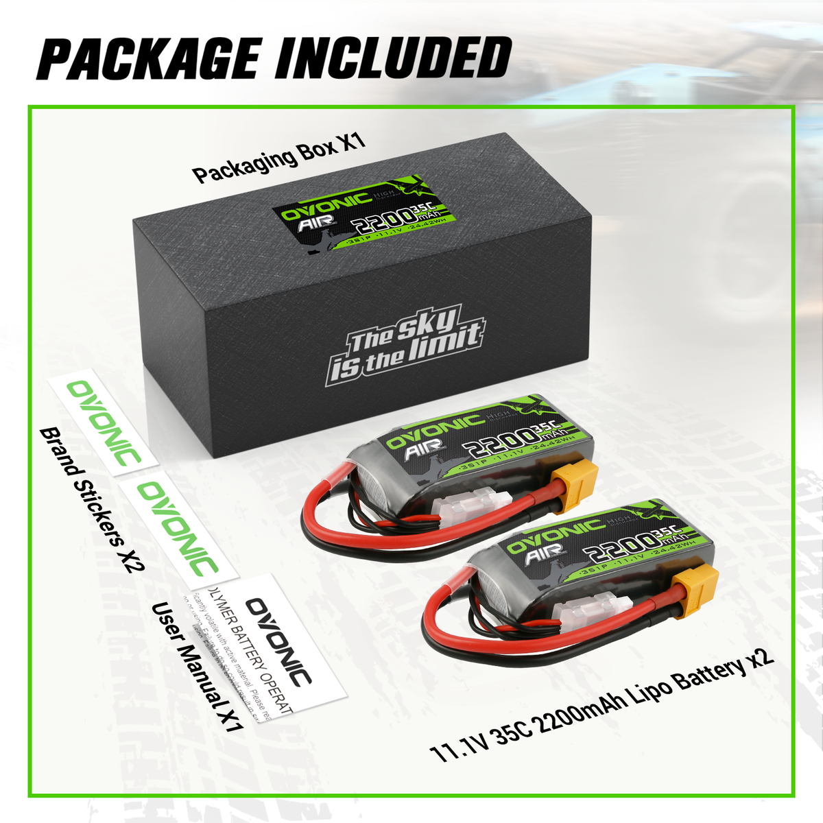 2X OVONIC 3S 2200mAh Short LiPo Battery 11.1V 35C XT60 For RC Heli