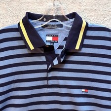 VTG Y2K Tommy Hilfiger Men s Xl Blue Stripe Polo Spell out Collar Short Sleeve