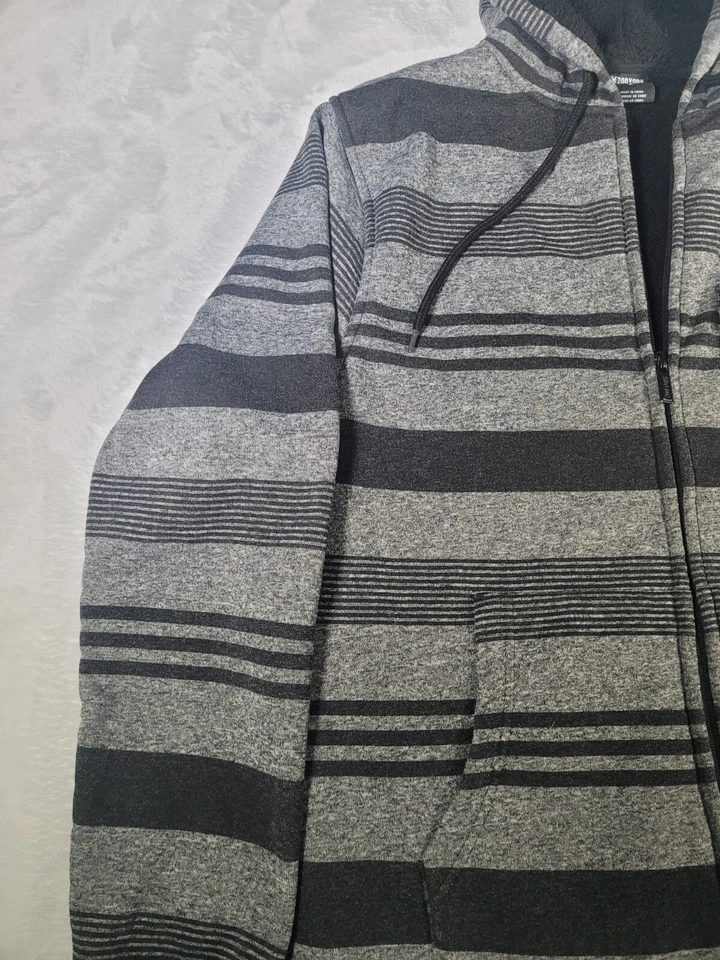 ZooYork Sudadera con Capucha Para Hombres M Gris Negro Rayas Cremallera Completa Y2K Monopatín Forrado Sherpa Foto 3 de 4