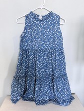 Blue Sleeveless Floral Tiered Dress