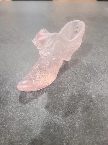 Light pink Carnival Glass Fenton Shoe; Daisy Button