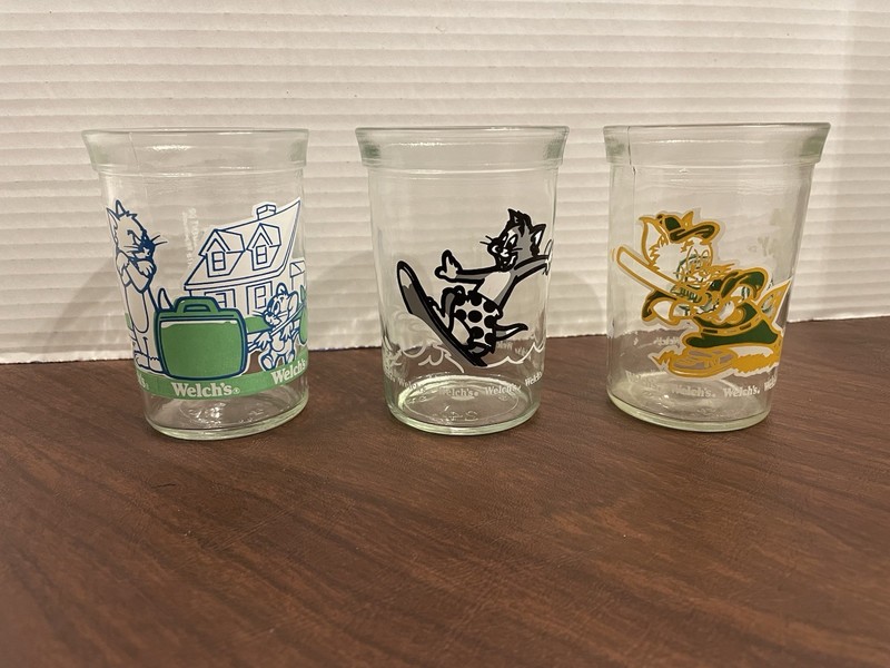 Lot Of 3 Tom & Jerry Welches Jelly Jar Glasses