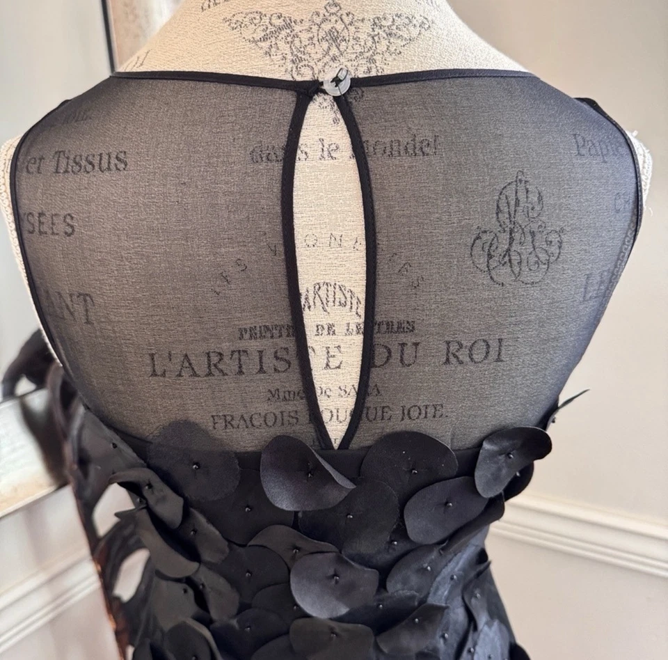 KAREN MILLEN Statement Black Silk & Sheer Circle Cocktail Dress - Size 6 - Image 3 of 4