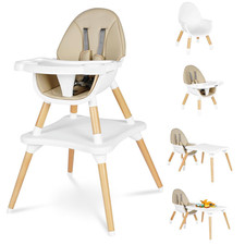 6 in 1 High Chair for Babies Toddlers, Convertible Wooden Baby Highchair, Tabl
