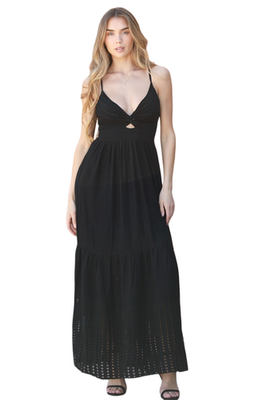 Angie Black Eyelet Twist-Front Maxi Dress C4E05-EM20 | eBay