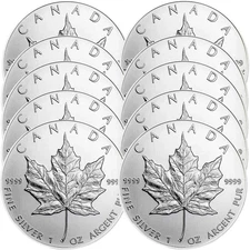 Lot of 10 1 oz 2022 Canadian .9999 Silver Fine Maple Leaf Coin BU $5