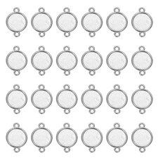 50 Pcs Round Blank Pendant Trays, 12mm Bezels Connector Settings, White Gold
