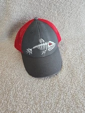 AMG GSO Fishing Baseball Hat Cap Gray Red Mesh Back Adjustable Skeleton Fish