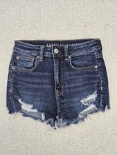 American Eagle Women's Size 0 Dark Wash Distressed Stretch Denim Mom Shorts