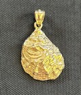 14k Yellow Gold Textured and Polished Oyster Shell Pendant Charm 3.68 Grams NICE — photo 1
