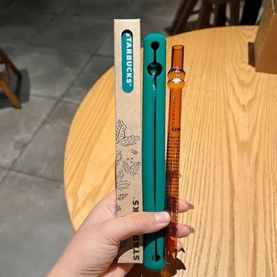 Starbucks Black Bear Stone Tiger Thick Glass Straw Set New