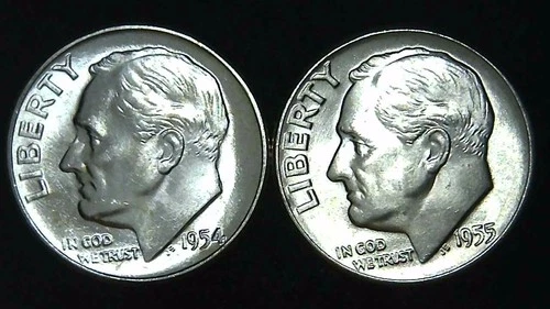 1954 55-P  10C Roosevelt Dime (2  Coins) BU 90% Silver 26ctt0106-3