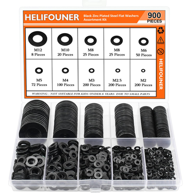 #ad 900 Pieces Black Zinc Flat Washers Assorted Kit Flat Washers Metric Washers $18.93