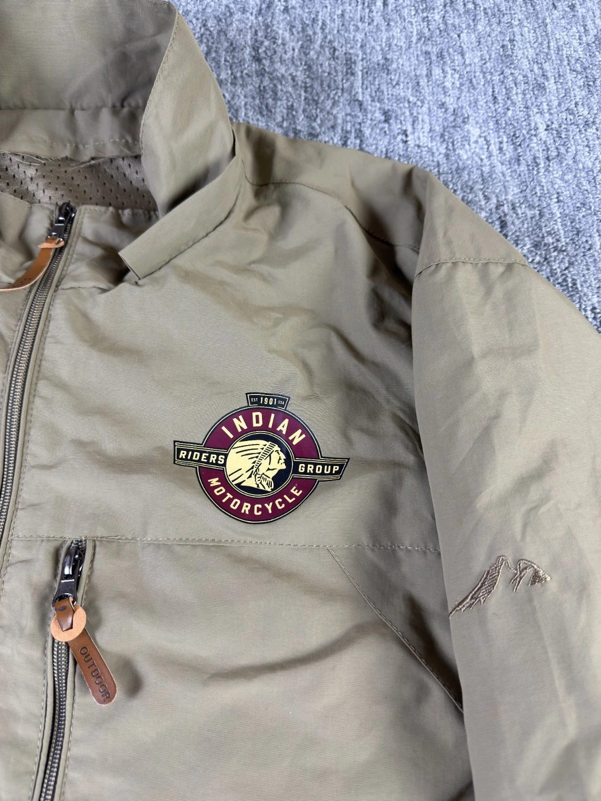 Indian Motorcycle Riders Group Jacket Outdoor Waterproof Size XL Beige Vintage - product detail image 5