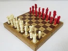 ANTIQUE GERMAN PEGGED TRAVEL RAILWAY CHESS SET AND ORIG FOLDING BOARD